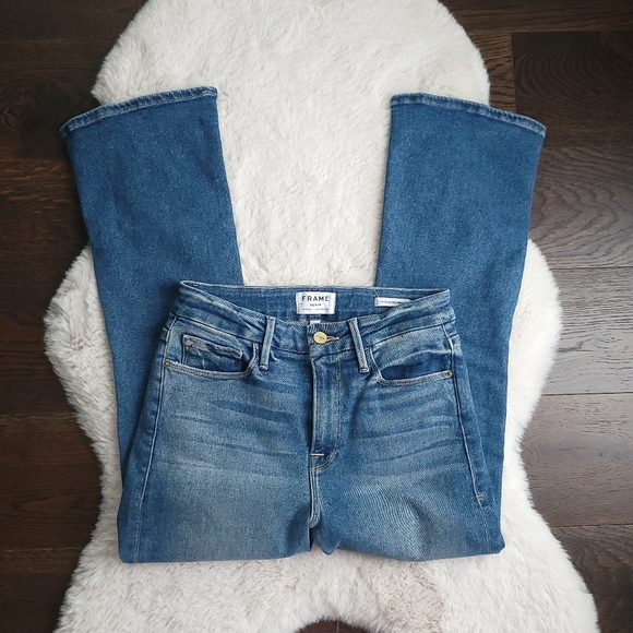 Frame Y2K Le Crop Mini Boot Cut Tear Away Flared Hem Denim Jeans - Picture 2 of 10